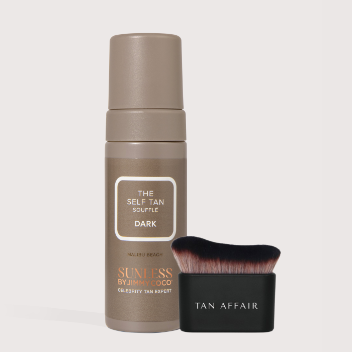 The Self Tan Soufflé - Dark - najlepszy samoopalacz wybierany przez gwiazdy - kim kardashian Kylie Jenner kendall jenned pędzel do aplikacji samoopalacza i konturowania