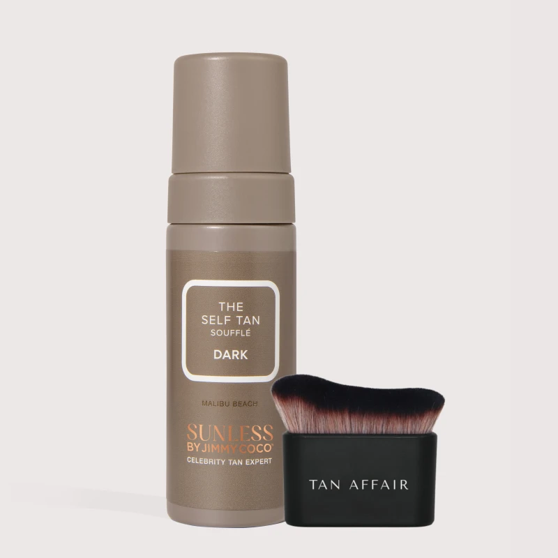 The Self Tan Soufflé - Dark - najlepszy samoopalacz wybierany przez gwiazdy - kim kardashian Kylie Jenner kendall jenned pędzel do aplikacji samoopalacza i konturowania